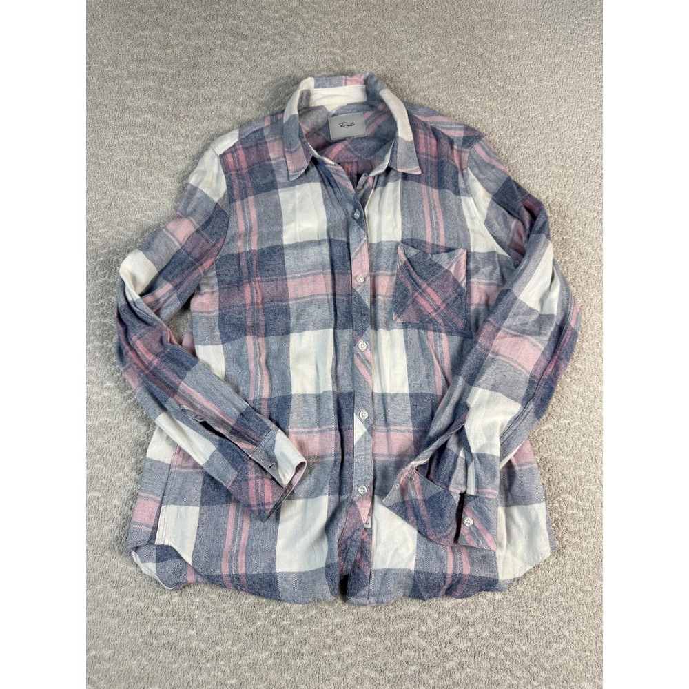 Rails Hunter Shirt Womens Medium Blue Pink Plaid Button Front Long Sleeve Top